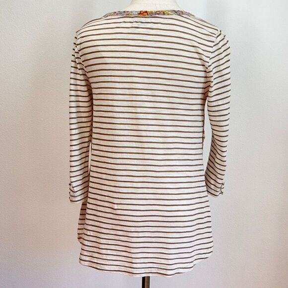 Anthropologie Postmark Top - Small - White/Tan Polka Dots Stripes and Floral - Picture 4 of 13